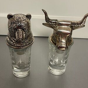 Vintage Neiman Marcus Silver Plated Bear & Bull Bottle Stoppers